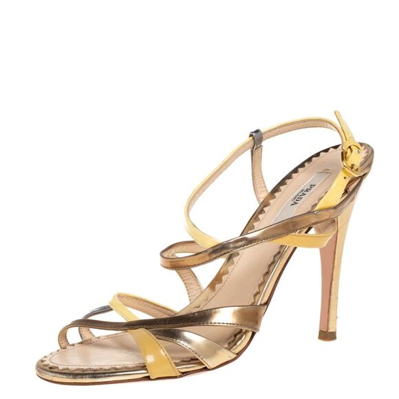 Prada Multicolor Metallic Leather And Patent Strappy Slingback Sandals Size 36.5 - Picture 1 of 4